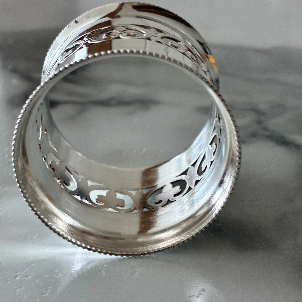 Vintage Silver Plated Filigree Napkin Rings Set of 6 Fleur De Lis Italy